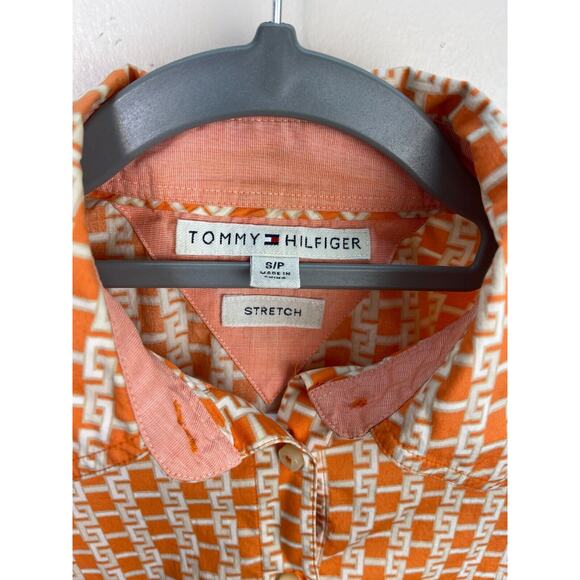 Tommy Hilfiger Orange Geometric Pattern Button Up Top Blouse for Women - Picture 2 of 3